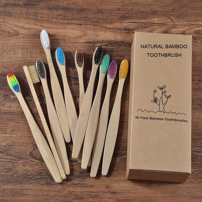 New design mixed color bamboo toothbrush Eco Friendly wooden Tooth Brush Soft bristle Tip Charcoal adults oral care toothbrush - goldylify.com