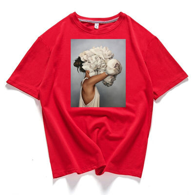 95% cotton bloom flower feather women t -shirt 2019 summer short sleeve round neck harajuku printing tee Casual fashion Female - goldylify.com