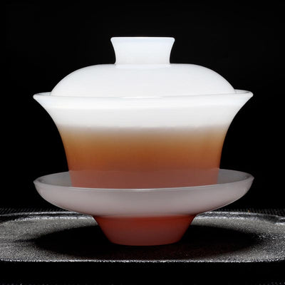 160ml Creative Gaiwan White Jade Porcelain Tea Bowl with Lid Saucer Set Office Tea Ceremony Drinkware Birthday Gifts Collection - goldylify.com