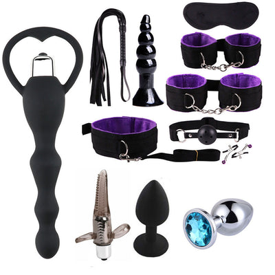 12 Pcs/set sm Erotic Sex Toys for Adults Men BDSM Sex Bondage Set Handcuffs Nipple Clamps Gag Whip Rope sex toys bondage