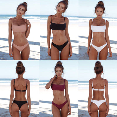 2018 New Summer Women Solid Bikini Set Push-up Unpadded Bra Swimsuit Swimwear Triangle Bather Suit Swimming Suit biquini - goldylify.com