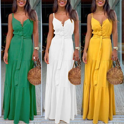Womens Spaghetti Strap Summer Boho Maxi Long Dress Party Beach Dresses V Neck Split Sundress Floral Halter Dress 2019 New#J30 - goldylify.com