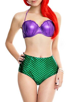 New Women Mermaid Bikini Set Swimwear Bandeau Push-Up Shell Bra Swimsuit Sexy High Waist Beachwear - goldylify.com