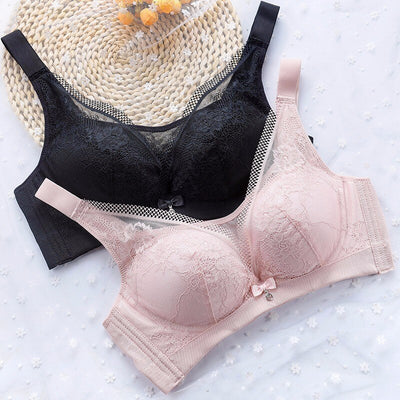 Breathable Thin Plus Size Bralette Wireless Push Up Bra Women Solid Color Simple Lace