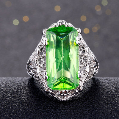 Rings for Women Green Topaz Ring 10x20MM Big Gemstone Beryl Romantic Gift Engagement Fine Jewelry Wholesale - goldylify.com