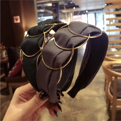 New High-end boutique hair accessories women's gold ring cross stitching fabric wide-brimmed fashion hairband headband hair band - goldylify.com