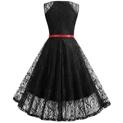 Schwarz Weiß Sommer Spitze Kleid Plus Größe Frauen Ärmellose Vintage Swing Elegante Rot Midi Party Büro Kleid Robe Femme Vestidos