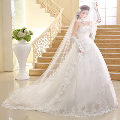 2015 Latest Design high Quality long tail Lace Appliqued Princess bridal women wedding dress