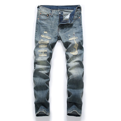 Fashion Retro Destroyed Men Jeans Slim Fit Classical Denim Pants Embroidery Patches Ripped Jeans Men Streetwear Hip Hop Jeans - goldylify.com