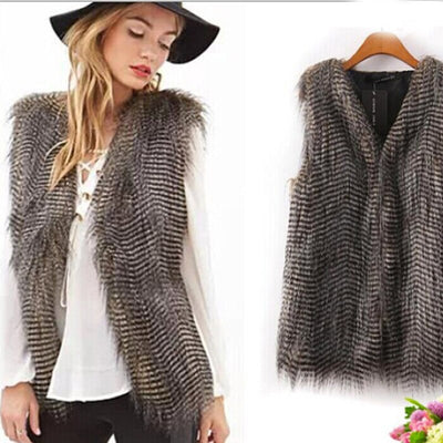 Fashion Women Faux Fur Vest Long Peacock Fur Sleeveless Coat Autumn Winter Outerwear Overcoat FS0225