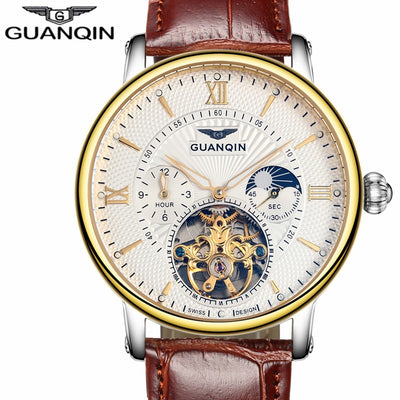 GUANQIN Mens Watches Top Brand Luxury Tourbillon Automatic Mechanical Watch Men Casual Fashion Leather Strap Skeleton Wristwatch - goldylify.com