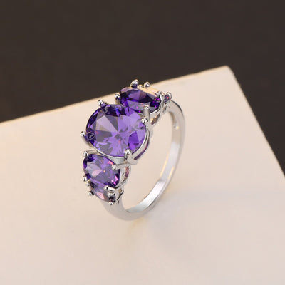 OMHXZJ Wholesale European Fashion Woman Man Party Wedding Gift Silver Purple Amethyst 925 Sterling Silver Ring RR160 - goldylify.com