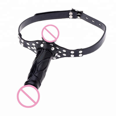 Unisex oral sex black pure silicone bondage harness mouth gag bdsm fetish slave restraints belt realistic penis