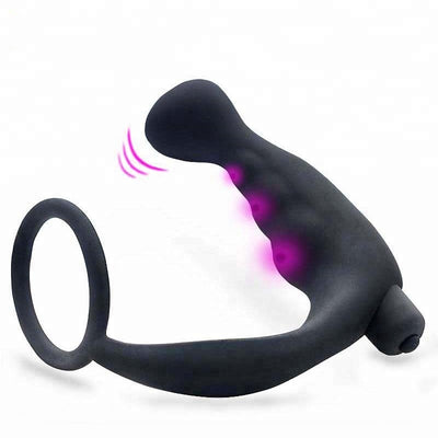 Silicone Vibrating Cock Ring 10 Speeds Anal Plug Vibration Masturbate Adult Male Anal Sex Toys