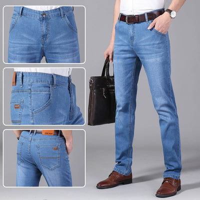 2019 Summer New Men Thin Jeans Business Casual Light Blue Elastic Force Fashion Denim Jeans Trousers Male Brand Pants - goldylify.com