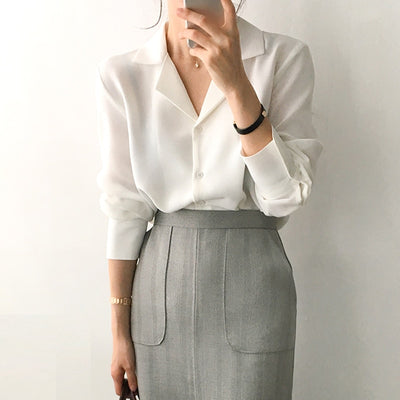 womens tops and blouses solid white chiffon blouse office shirt blusas mujer de moda 2019 long sleeve women shirts clothes A405 - goldylify.com