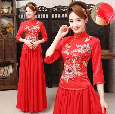 The new bride red suit dress lace applique toast reception improved cheongsam suzhou wholesale