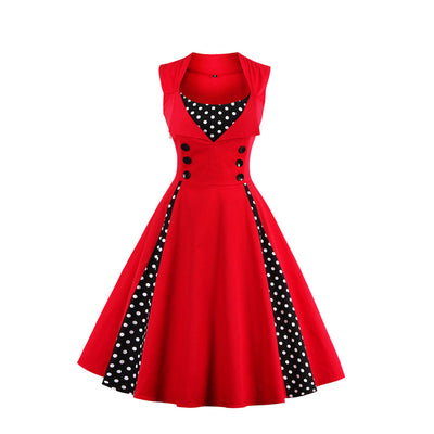 Wholesale Women 5XL New 50s 60s Retro Vintage Dress Polka Dot Patchwork Sleeveless Spring Summer Red Lady Dress Party dress