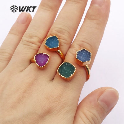 WT-R119 WKT wholesale Indian Double stone rings Beautiful gold color edged natural quartz rings for women - goldylify.com