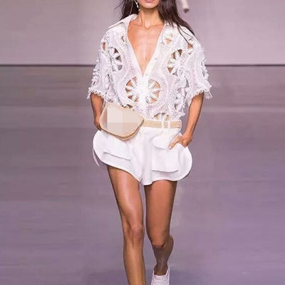 White See Through Tops Runway 2019 Hollow Out Woman Blouses - goldylify.com