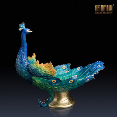 Colorful The Peacock Candy Dish Home Decoration Chinese Brass Copper Tray 45*38cm Furnishing Articles Business Gift - goldylify.com