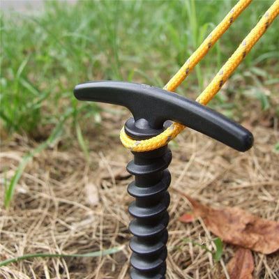 10pcs Outdoor Tools Black Nail Ultralight Camping Tent Stakes Pegs Pins Nylon Plastic Screw Spiral Nails Awning Trip Kit - goldylify.com