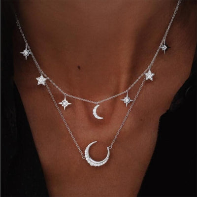 Vintage Multi-layer Star Moon Crystal CHOKER Necklace Bohemian Neck Jewelry Fashion Jewelry Party Gift