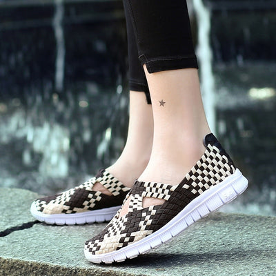 Women Big Size 35-42 Woven Sports Shoes Match Flats Breathable Sneaker Hollow Sandals Loafers Slip-on Running Sneaker Boat Shoe