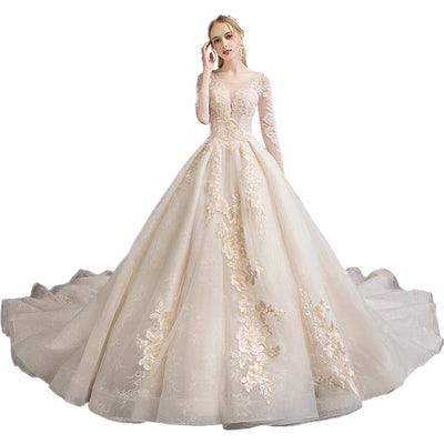 Wholesale flower lace bridal dress online hot sale elegant floor length long sleeve wedding dress