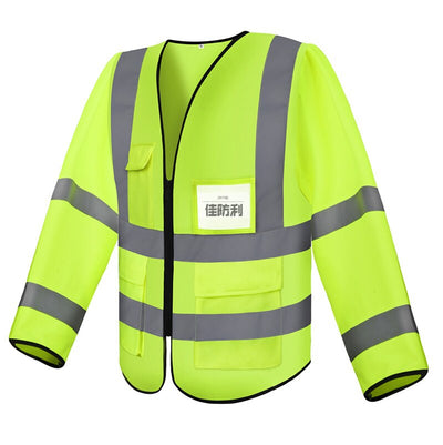 Reflective vest long-sleeved vest, car with fluorescent suit, multi-pocket construction traffic safety sanitation coat jacket - goldylify.com
