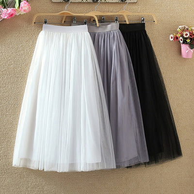 TIGENA Long Tulle Skirts Womens 2019 Summer Elastic High Waist Mesh Tutu Pleated Skirt Female Black White Gray Maxi Skirt - goldylify.com