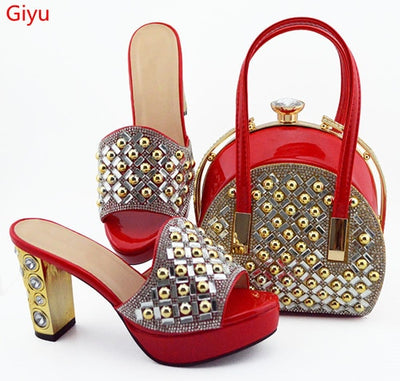 beautiful Shoes and Bag Set African Sets 2019 Italian Shoe Bag Set Decorated with Rhinestone High Quality!SKO1-6