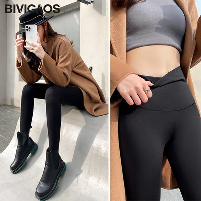 Fall Winter Thick Sharkskin Leggings Women Light fleece Butt Lifter Black Shark Pants Leggings High Waist Warm Leggings