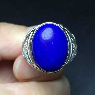 S925 pure silver ring for men ornament natural lapis lazuli King's green micro inlaid open thai silver ring for men and women - goldylify.com