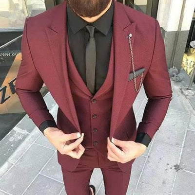 2020 Custom Made Burgundy Suits Mens Slim Fit Wedding Prom Suits 3 Pieces (Jacket+Pant+Vest) Groom Tuxedos Men Suit Plus Size - goldylify.com