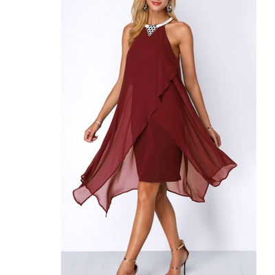 Suzhan 2019 Sexy Women Irregular Dress Halter Neck Sleeveless Solid Summer Dresses Loose Dress - goldylify.com