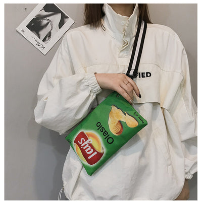 spring and summer new fashion canvas bag ladies personality potato chip printing shoulder Messenger bag