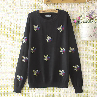 Women Clothing Sweater Plus Size 2021 Autumn Winter New Jumper Slim O-Neck Peony Embroidery Female Knitted Pullovers