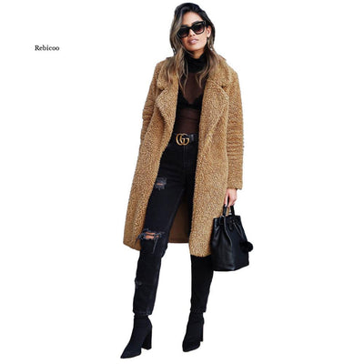 New Autumn Winter Long Coat Woman Faux Fur Coat Women Warm Ladies Fur Teddy Jacket Female Plush Teddy Outwear Plus Size