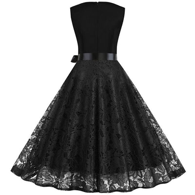Elegant Slim Lace Party Dress Women Summer Casual Sleeveless Black Vintage A-line Midi Office Dresses Robe Femme Plus Size S~3XL - goldylify.com