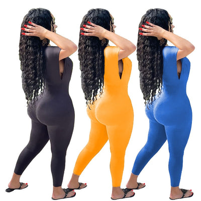 Plus Size Short Sleeve Jumpsuit Summer Vacation Outfits for Women Corset Waist Fitness