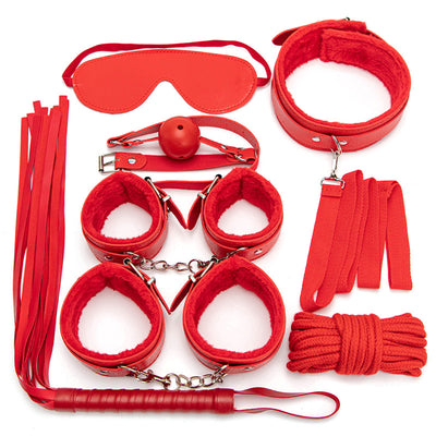 7PCS Sex Products Erotic Toys for Adults BDSM Sex Bondage Set Handcuffs Nipple Clamps Gag Whip Rope Sex Toys For Couples