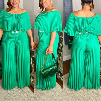 4XL 5XL Plus Size Jumpsuits & Rompers For Womens Large Pleated Batwing Sleeve High Waist Elegant Evening Party Clothes Jumpsuits