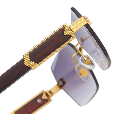 Brand Metal Diamond Cut Sunglasses Luxury Men Sunglasses Rimless Square Wood Color Small Sunglasses Women Shade Glasses