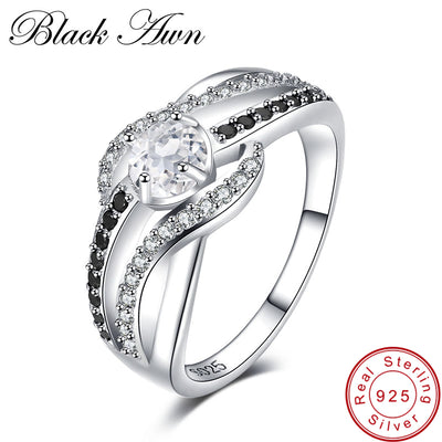 [BLACK AWN] Fine 3.5G Genuine 925 Sterling Silver Jewelry Trendy Engagement Rings for Women Wedding Ring C047 - goldylify.com