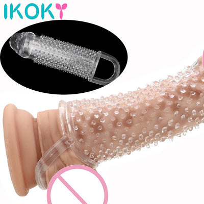 IKOKY Verzögert Ejakulation Erweiterung G-spot Stimulation Hahn-hülse Penis Sleeve Sex Spielzeug Für Männer Cock Ringe Wiederverwendbare Kondom