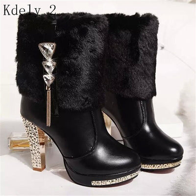 Hot Women shoes Winter Casual Platform Women High Heels Boots Pumps Warm Ankle boots Women Botas Shoes Mujer Zapatos size 35-41