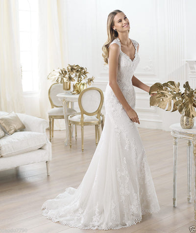 A39405 Bride V Neck Floor Length Wedding Dresses Fishtail Wedding Dress