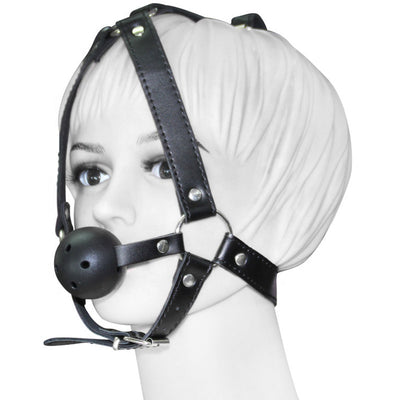 PU Head Harness Slave Fetish SM Game Play Ball Gag Bondage Open Mouth Gag Sex Toy for Men Women