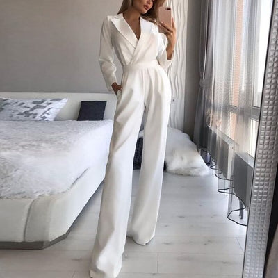 2022 Newly Women Jumpsuit Lady Long Sleeve Romper Overalls For Women V Neck High Waist Loose Office Outfit Casual Playsuit